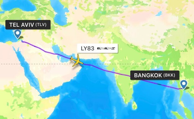 מסלול טיסת אל על מעל עומאן - בדרך לתאילנד