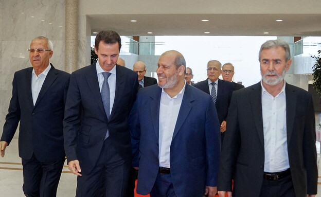 נשיא סוריה אסד עם בכירי חמאס והג'יהאד האיסלאמי (צילום: רויטרס)