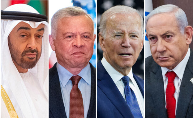בניימין נתניהו, ג'ו ביידן,  המלך עבדאללה , בן זאיד (עיבוד: פלאש 90, AP, Reuters)