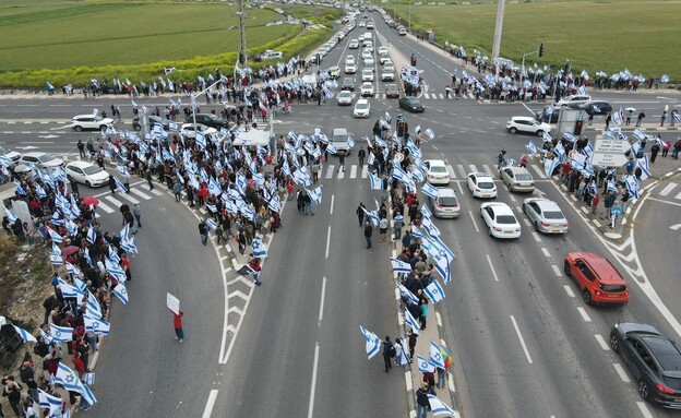 מפגינים בצומת נהלל  (צילום: דורון גוז)