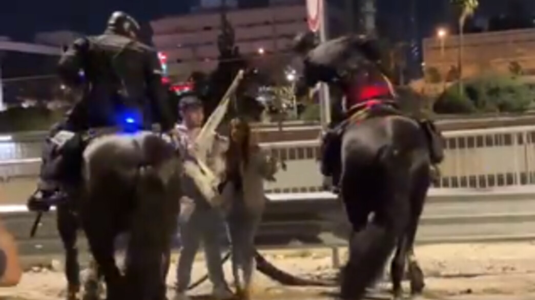 פרש משטרתי מכה מפגינה באיילון פרש משטרתי מכה מפגינה באיילון