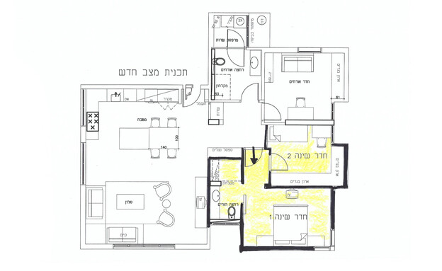חדרי שינה נפרדים, ג, תכנון יהודית סיבוני דוגמה 1 אחרי שיפוץ (צילום: יהודית סיבוני)