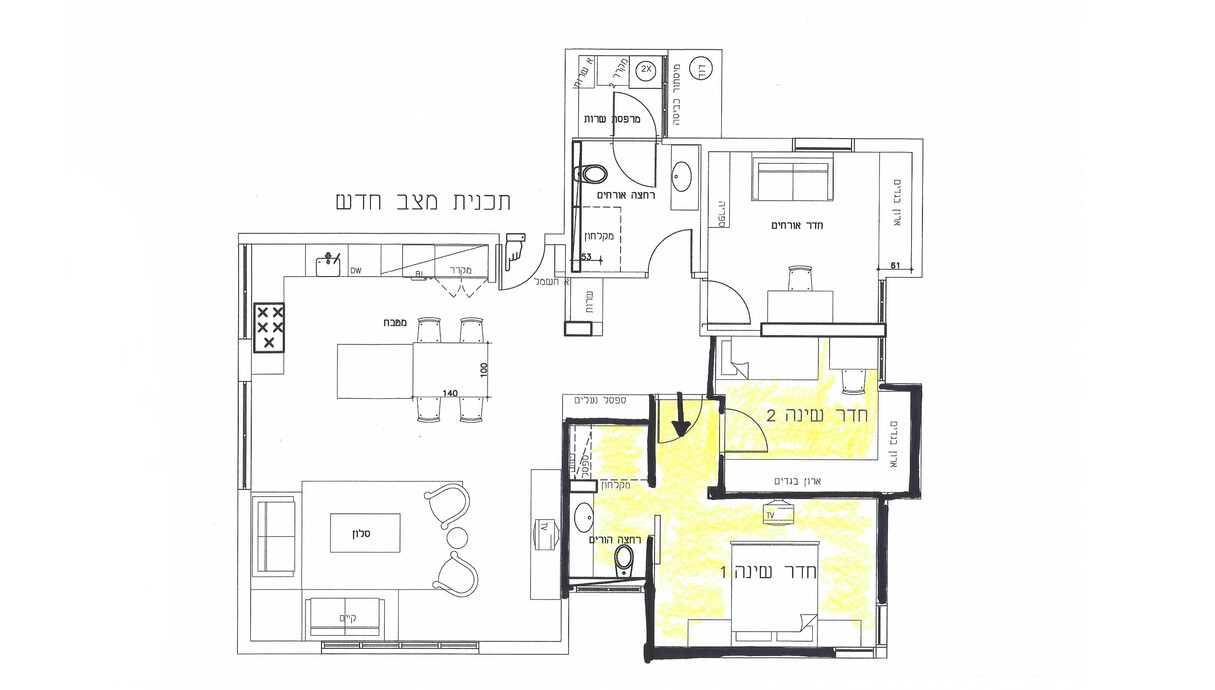 חדרי שינה נפרדים, ג, תכנון יהודית סיבוני דוגמה 1 אחרי שיפוץ