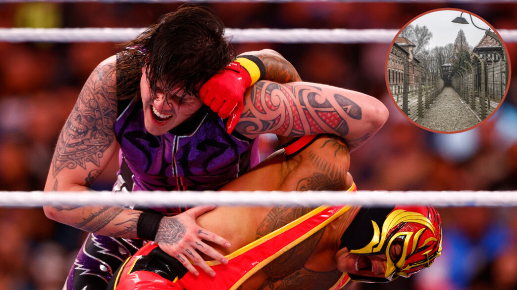 "שימוש חסר בושה": ה-WWE השתמשו בתמונה מאושוויץ כדי לקדם קרב (צילום: צילום מסך, Ronald Martinez / Staff)