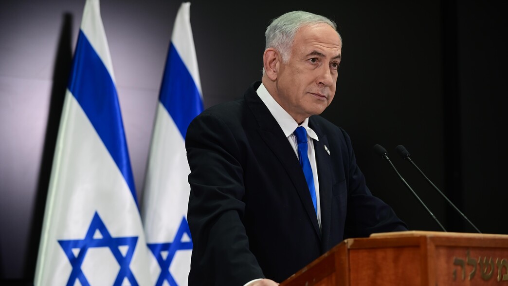 בנימין נתניהו במסיבת עיתונאים בקריה