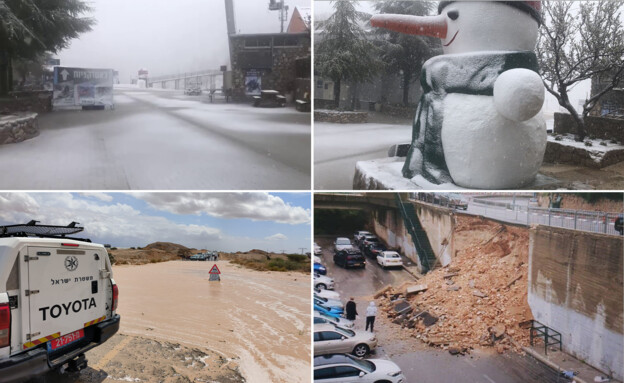מזג אוויר סוער, חרמון, חיפה, אילת (צילום: אתר החרמון, דוברות המשטרה)