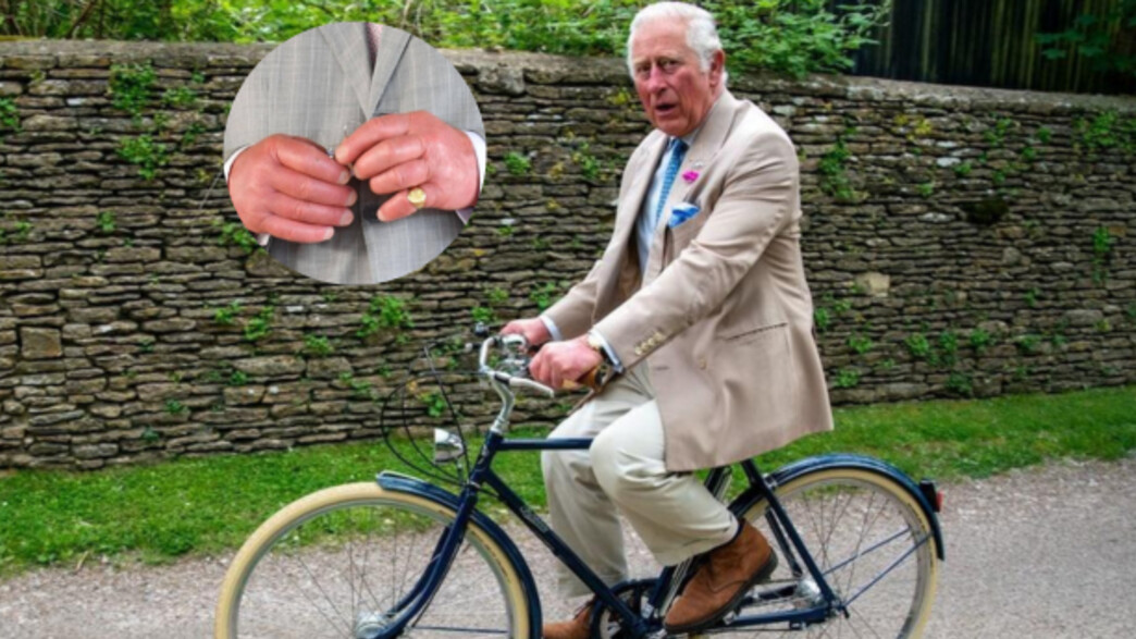 המלך צ'ארלס ו'אצבעות הנקניקיות'  (צילום: Arthur Edwards, Getty Images | צילום מסך מטוויטר)