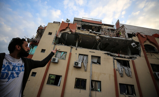התקיפה בעזה בה חוסלו שלושה בכירי הג'יהאד האיסלאמי (צילום: Majdi Fathi/NurPhoto via Getty Images)