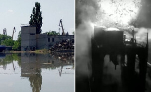 סכר נובה קחובקה לאחר הפיצוץ (צילום: SERGIY DOLLAR/AFP , מתוך תיעוד שעלה ברשתות החברתיות, שימוש לפי סעיף 27א' לחוק זכויות יוצרים)