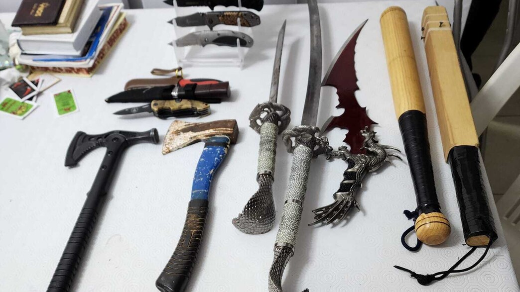 החרבות וכלי הנשק שנמצאו בבית באשדוד