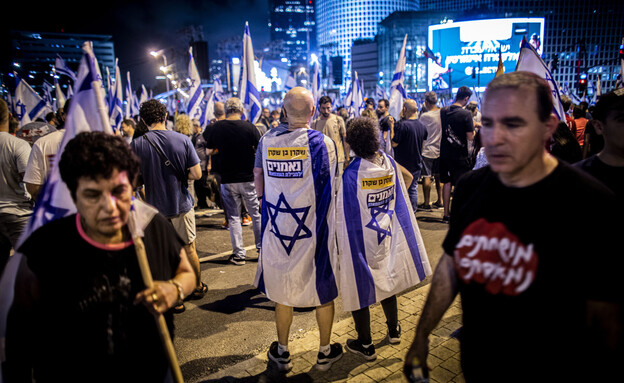 הפגנה בקפלן נגד המהפכה המשפטית (צילום: Eyal Warshavsky/SOPA Images/LightRocket via Getty Images)