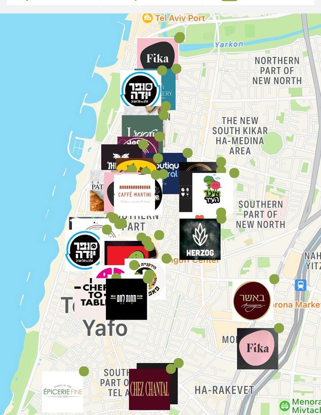 מפת עסקים פעילים בתל אביב מתוך האפליקציה (צילום: צילום פרטי)