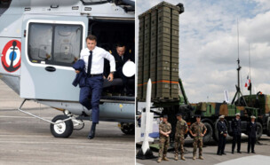 הנשיא הצרפתי והמערכת שסופקה (צילום: LUDOVIC MARIN/POOL/AFP)