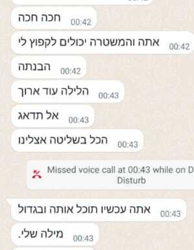 הודעות ששלח גנב הזהות של יחיאל (צילום: צילום מסך)
