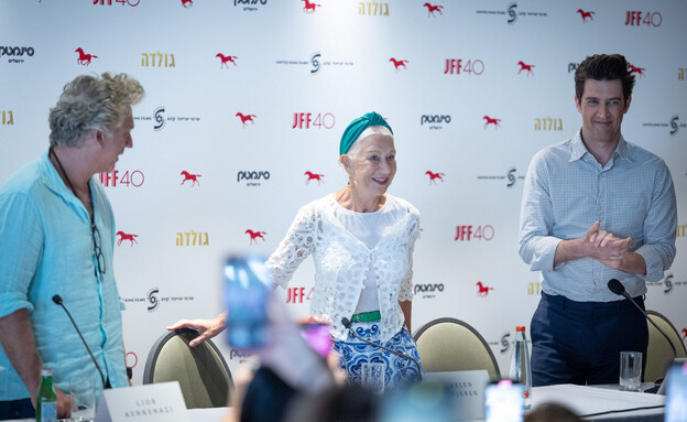 הלן מירן, ליאור אשכנזי וגיא נתיב במסיבת העיתונאים לסרט "גולדה" (צילום: יונתן זינדל, פלאש 90)