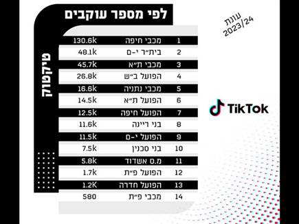 טבלת העוקבים בטיקטוק לפני 2023/24