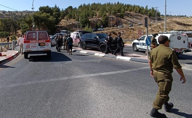 A shooting attack at a stuck intersection (photo: MDA spokesmen)