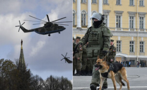 הרוסים באוויר וביבשה (צילום: NATALIA KOLESNIKOVA | OLGA MALTSEVA/AFP)