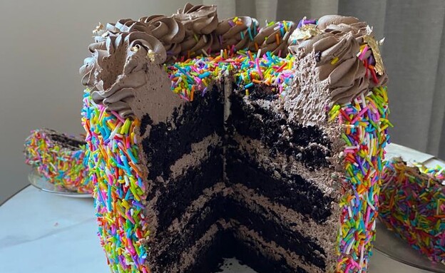 עוגת שכבות שוקולד עם סוכריות (צילום: עדי קלינגהופר, mako אוכל)