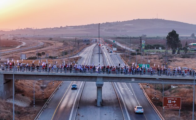 מפגינים נגד המהפכה המשפטית בצומת בית השיטה (צילום: גיא שמואלי)