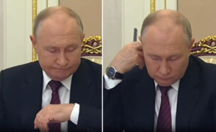 פוטין מציץ בשעון (צילום: מתוך הרשתות החברתיות לפי סעיף 27א׳ לחוק זכויות יוצרים)