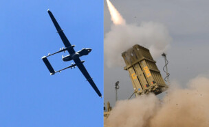 כיפת ברזל ומטוס ללא טייס (צילום: דובר צה"ל | TAUSEEF MUSTAFA/AFP/GettyImages)