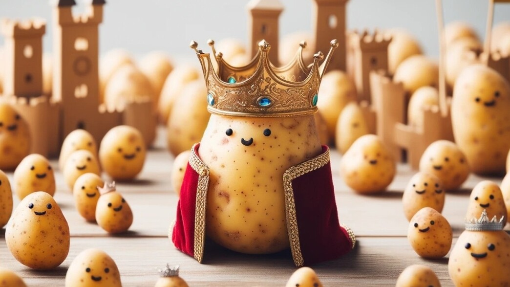 תמונה שיוצרה ב-Dall-E 3 לפי הפרומפט "potato king"