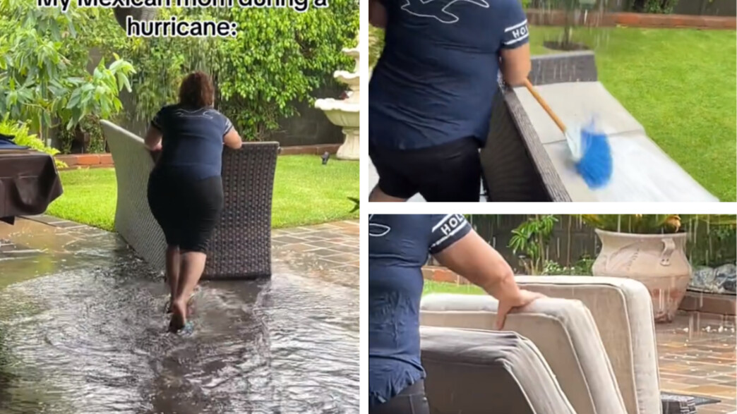 שטפה את ריהוט הגן שלה בסופה שטפה את ריהוט הגן שלה בסופה