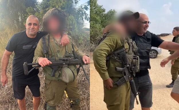 מימין: שלום דומרני וערן דחבש עם חיילים בעוטף עזה