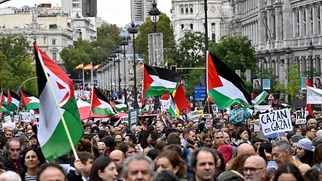 הפגנה פרו פלסטינית ספרד מדריד (צילום: 	JAVIER SORIANO , getty images)