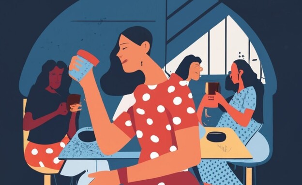 נשים יושבות בבית קפה (צילום: IDEOGRAM)