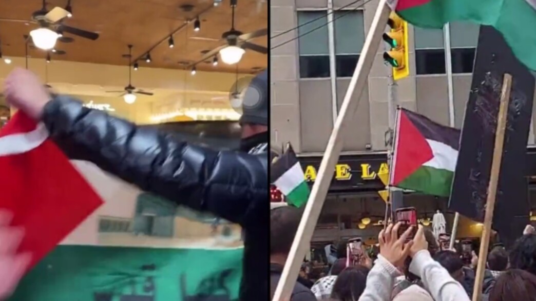 מחאה פרו פלסטינית ליד קפה לנדוור בקנדה מחאה פרו פלסטינית ליד קפה לנדוור בקנדה