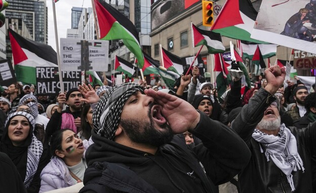 הפגנה פרו-פלסטינית בטורונטו, קנדה, בסוף אוקטובר (צילום: AP)