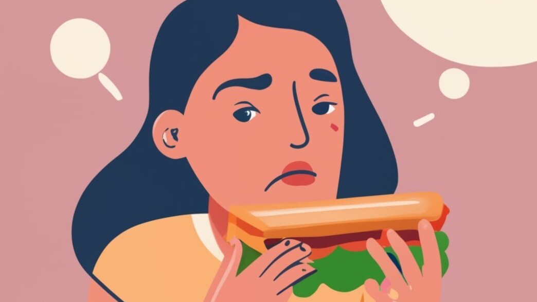 אישה בלחץ אוכלת (צילום: ideogram)