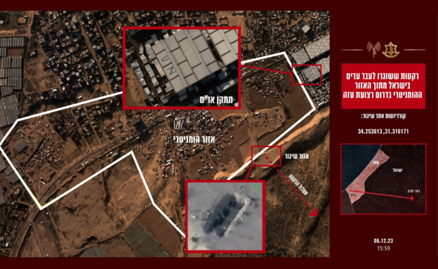 אתר השיגור, ליד אוהלים של אזרחים עזתים שפונו (צילום: דובר צה"ל)