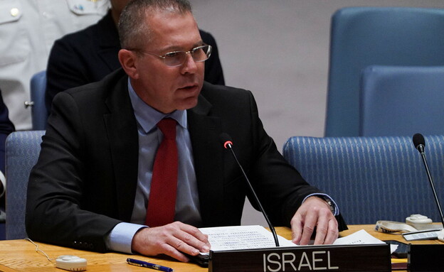 גלעד ארדן, שגריר ישראל באו"ם, בדיון מועצת הביטחון (צילום: רויטרס)