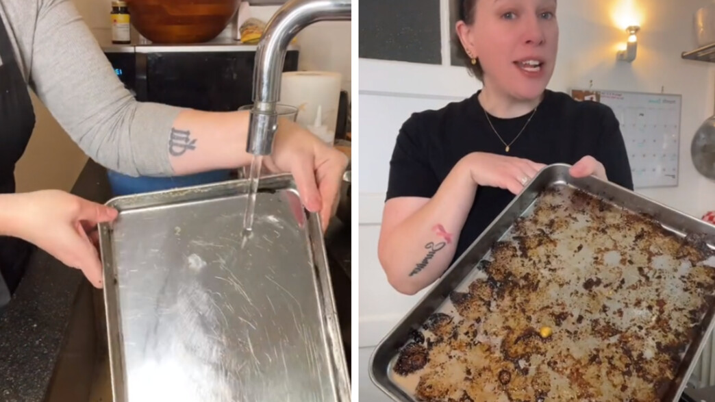 טיפ לניקוי תבנית אפיה מלוכלכת לפני ואחרי טיפ לניקוי תבנית אפיה מלוכלכת לפני ואחרי