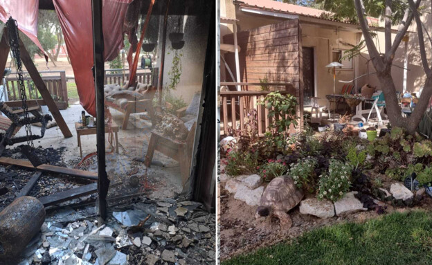 ביתה של רוני מקיבוץ חולית לפני ואחרי שנשרף ב-7.10