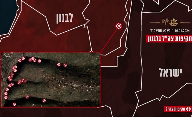 מפת תקיפות צה"ל בלבנון (צילום: דובר צה"ל)