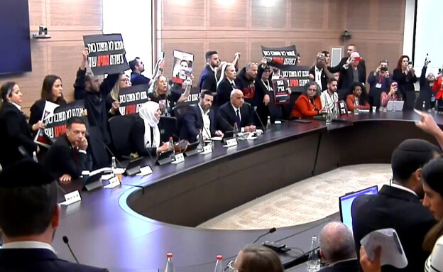 מחאת משפחות החטופים בוועדת הכספים (צילום: ערוץ הכנסת)