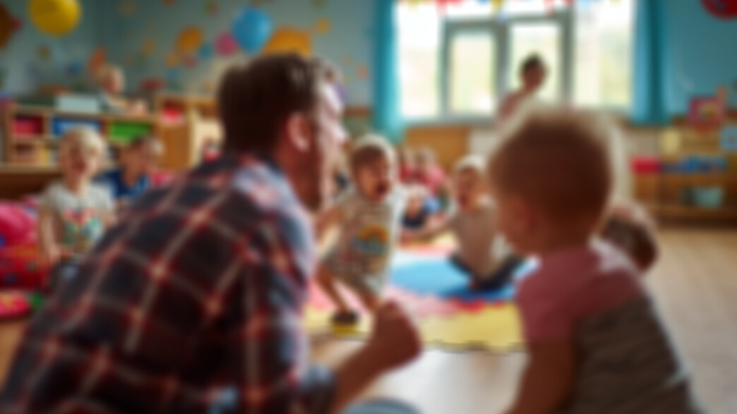 גבר צועק על פעוטות בגן ילדים גבר צועק על פעוטות בגן ילדים