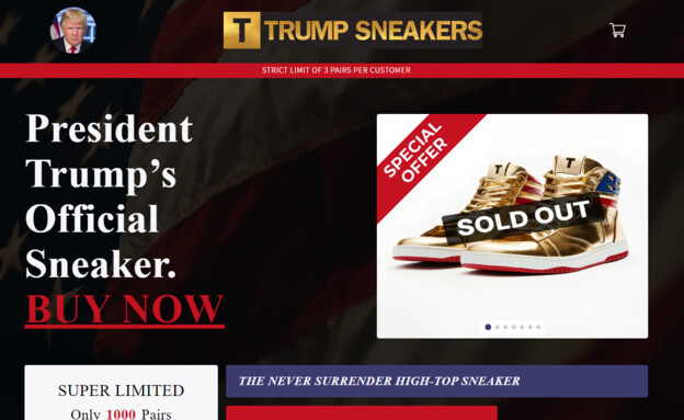 האתר החדש של טראמפ (צילום: צילום מסך / gettrumpsneakers.com)