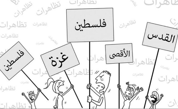 קריקטורה שקושרת בין עזה לאל-אקצא והעולם הערבי