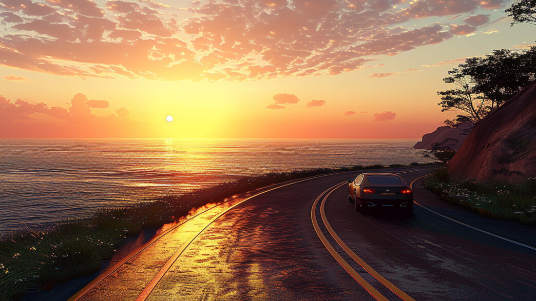 מכונית נוסעת בכביש פתוח מכונית נוסעת בכביש פתוח