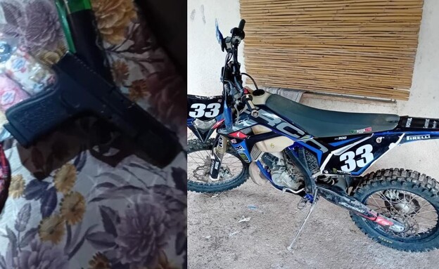 האופנוע והאקדח ששימשו את החשודים