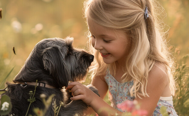 ילדה וכלב בשדה פורח (הדמיה: mako)