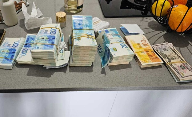 הכסף שנתפס בבית החשודים (צילום: דוברות המשטרה)