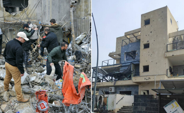 מימין קריית שמונה, משמאל זירת תקיפה ישראלית בלבנון (צילום: רשתות חברתיות, שימוש לפי סעיף 27א' / RABIH DAHER/AFP via Getty Images)