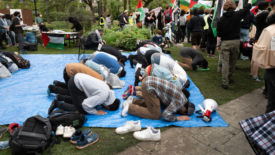מחאות פרו פלסטיניות אלימות באוניברסיטת קולומביה (צילום: Scott Olson, getty images)