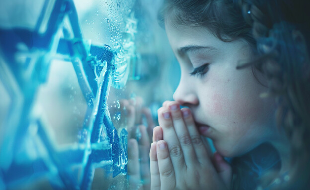 ילדה מתפללת מול מגן דויד (AI: mako)